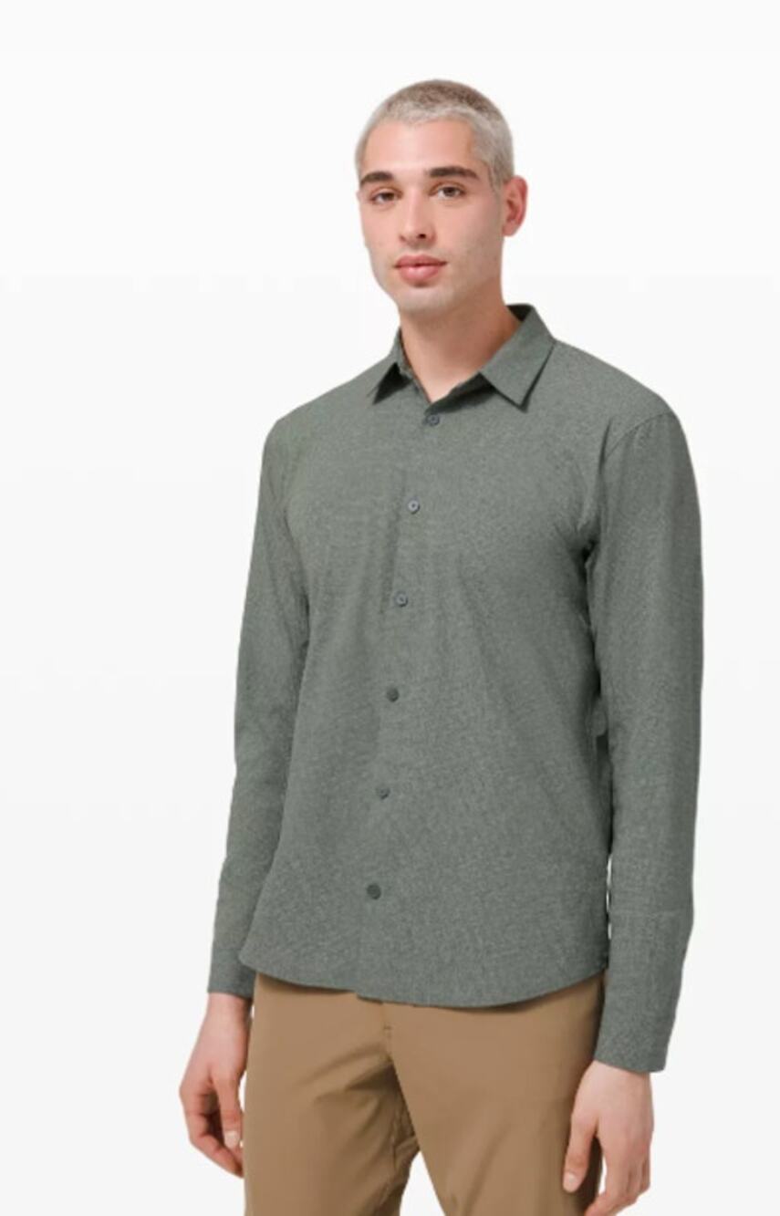 Lululemon Airing Easy Long Sleeve Shirt Ventlight Mesh Mens Button Down Green XL